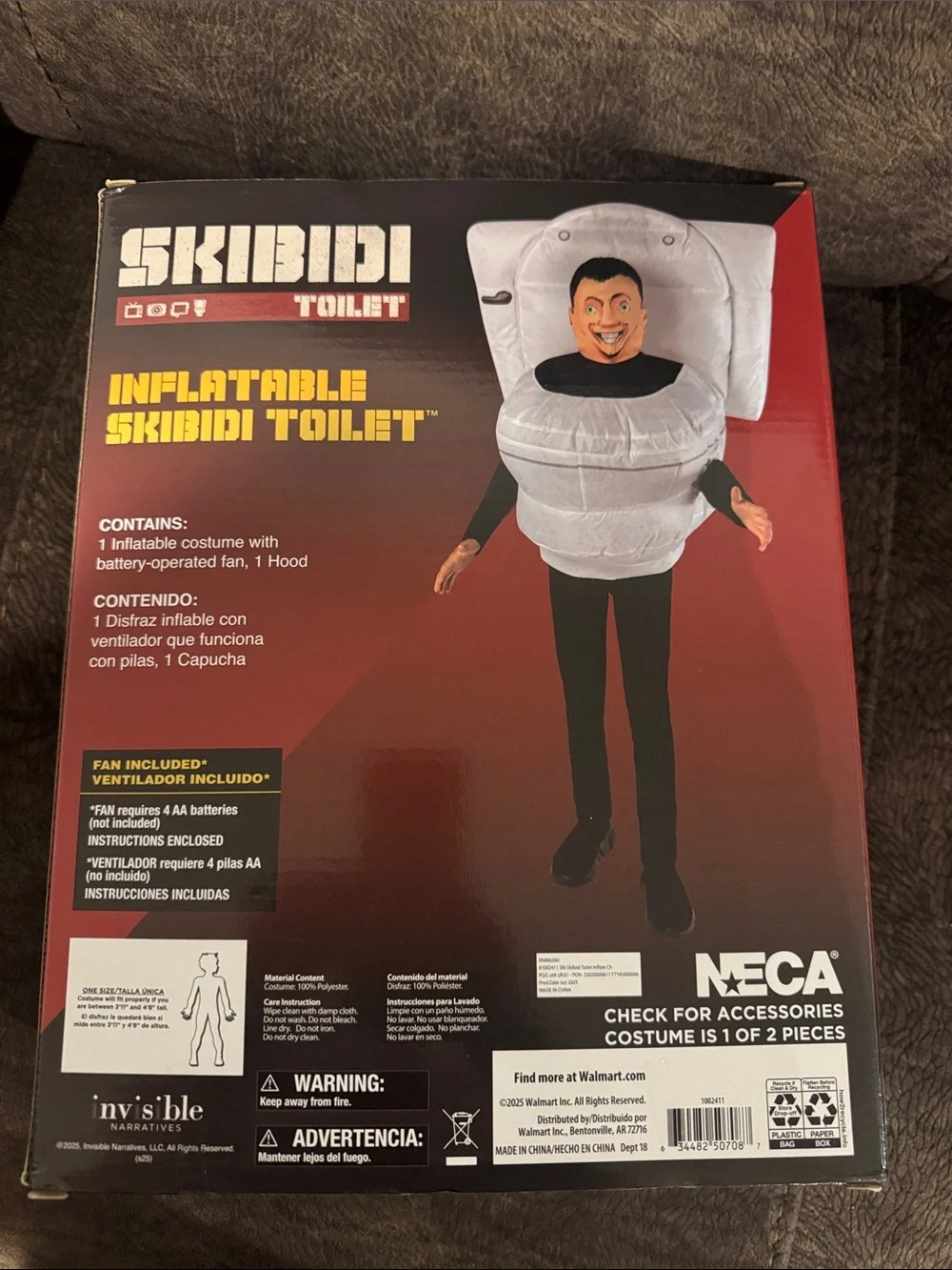 NECA Inflatable Skibidi Toilet Child Costume‎ - Gray & Black new